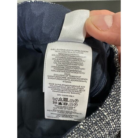 Brooks Brothers Tweed Pencil Skirt Fringe Navy White Size 8 Side Zip - Picture 7 of 9